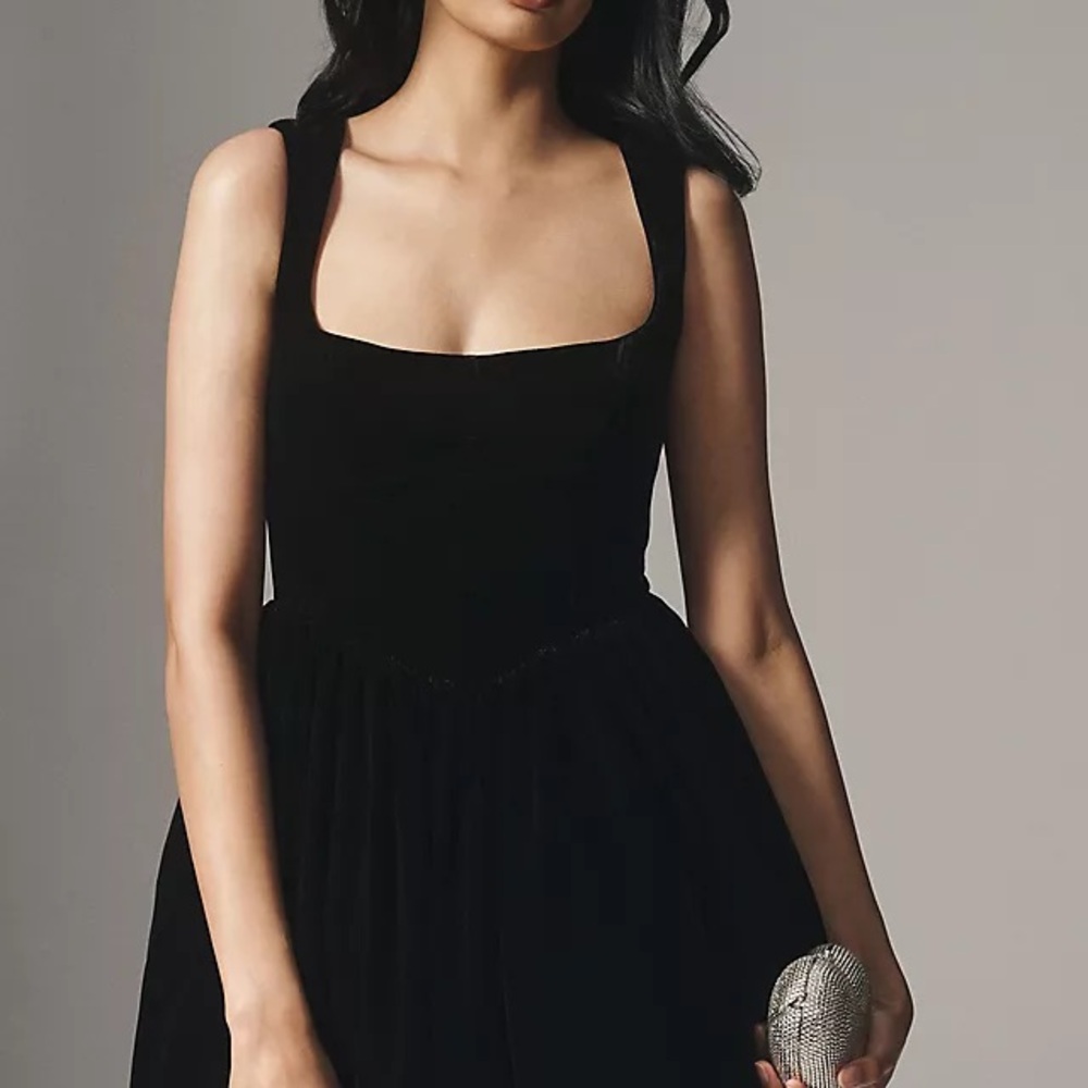 BHLDN Black Sleeveless Square Neck Mini Dress